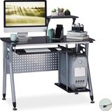 Relaxdays Bureau d'ordinateur Verre avec Tiroir pour clavier et Espace de rangement - Noir