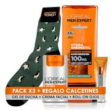 L'Oréal Men Expert Hydra Energic Hydraterende Hydraterende 24 uur, Roll-On Ogen Ijs Effect tegen zakken en ogen, Hydra Energic Douchegel