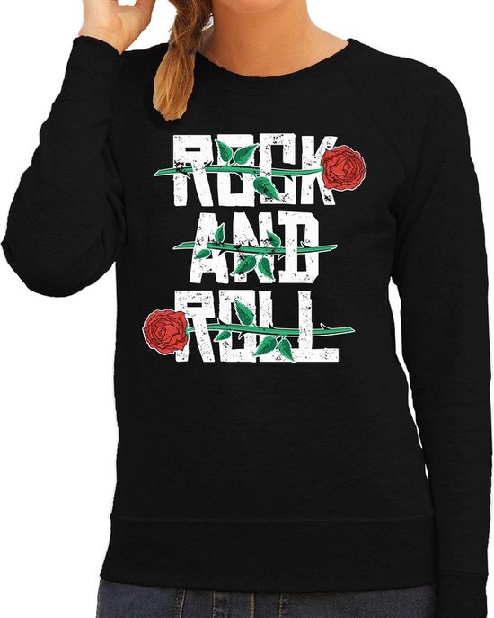 Bellatio Decorations Rock and Roll sweater zwart voor dames XL