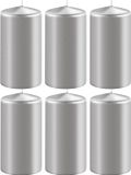 Enlightening Candles Cilinderkaars stompkaars - 6x - zilver - D6 x H15 cm - 58 branduren