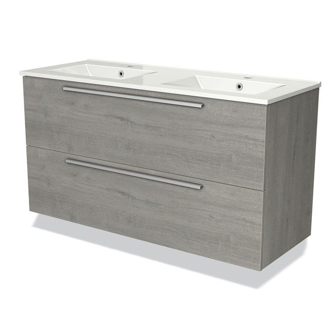 Maxaro Badkamermeubel 120cm Modulo Grijs Eiken 2 lades Vlak Wastafel Keramiek