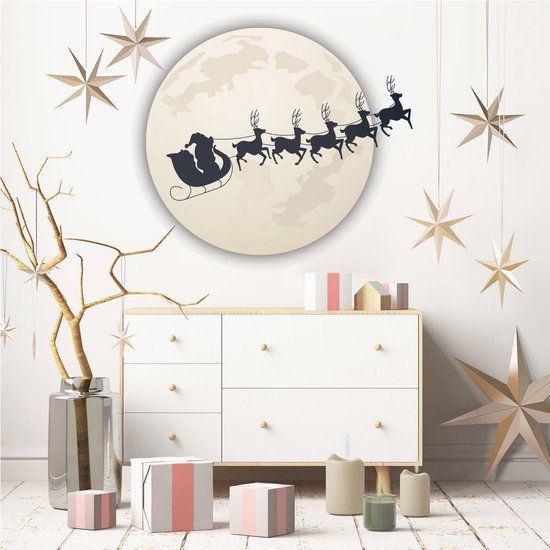 Ambiance Sticker Kerstman in het maanlicht - Kerststickers - feestdecoratie - 60x65cm