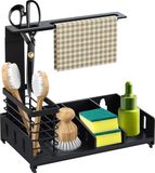 Merkloos Gootsteenorganizer voor keuken en badkamer, antislip, keukenorganizer voor gootsteen met afdruipbak, werkblad, sponshouder van metaal, eenvoudige installatie