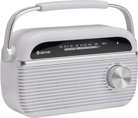 Denver TRB-67W Retro FM Radio - Noodradio - Batterij/Netstroom - Keukenradio - Draagbare Radio - Wit