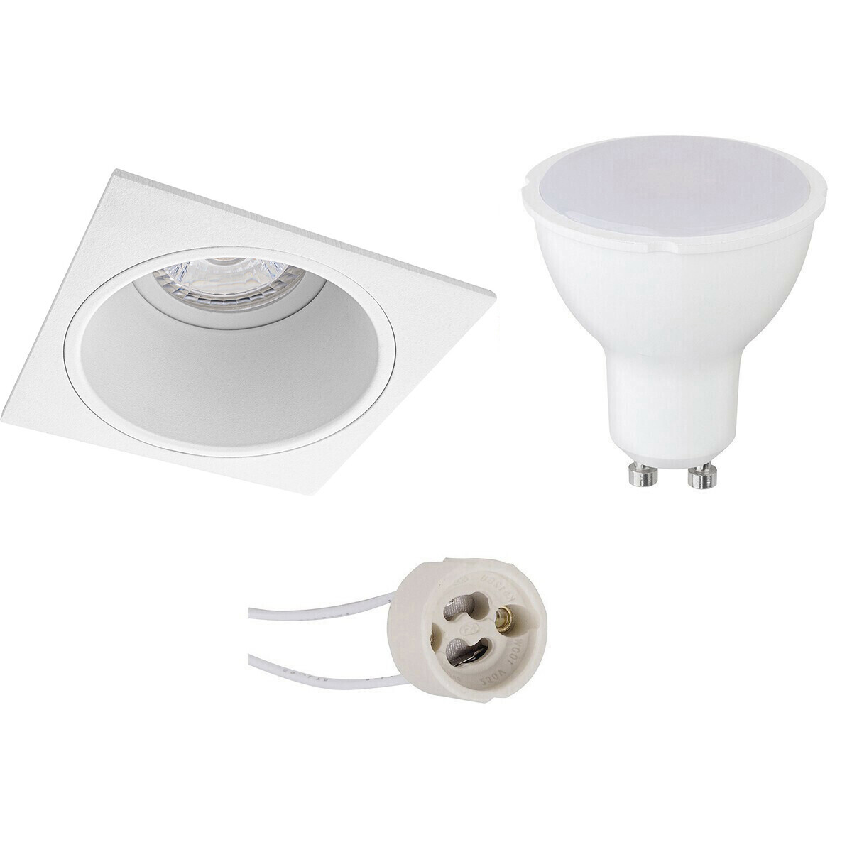 BES LED Voordeelset LED Spot Set - Pragmi Minko Pro - GU10 Fitting - Inbouw Vierkant - Mat Wit - 6W - Helder/Koud Wit 6400K - Verdiept - 90mm