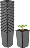 Garronda Set van 20 hoge vierkante kunststof kweekpotten met drainagegaten voor tuin (Zwart, 9 x 9 x 14 cm (0,8L)) GD-KW-HS