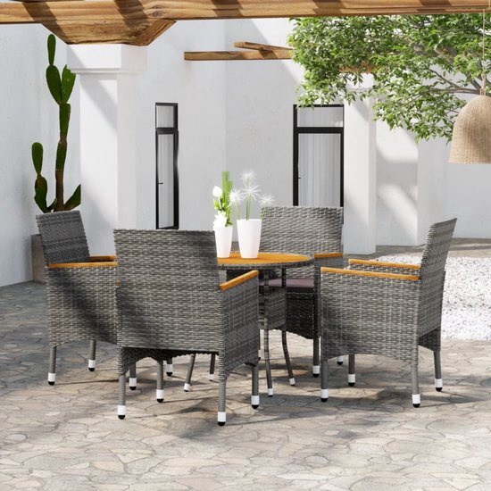 The Living Store Tuinset Poly Rattan - Grijs - 80x75 cm - Met kussens