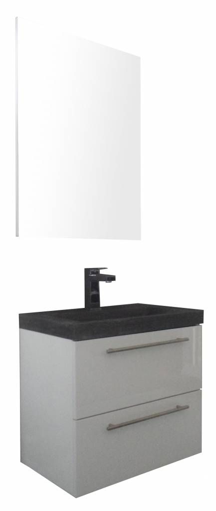 Badkamerplanet Badkamermeubel Trento Slim 60 cm Hoogglans Wit met Natuurstenen Wasbak