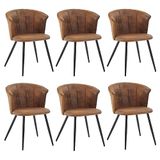 MEUBLE COSY Eetkamerstoelen, set van 6, keukenstoel, Scandinavische gestoffeerde stoel met armleuning, fluwelen metalen poten, bruin, 55x58x75,5cm