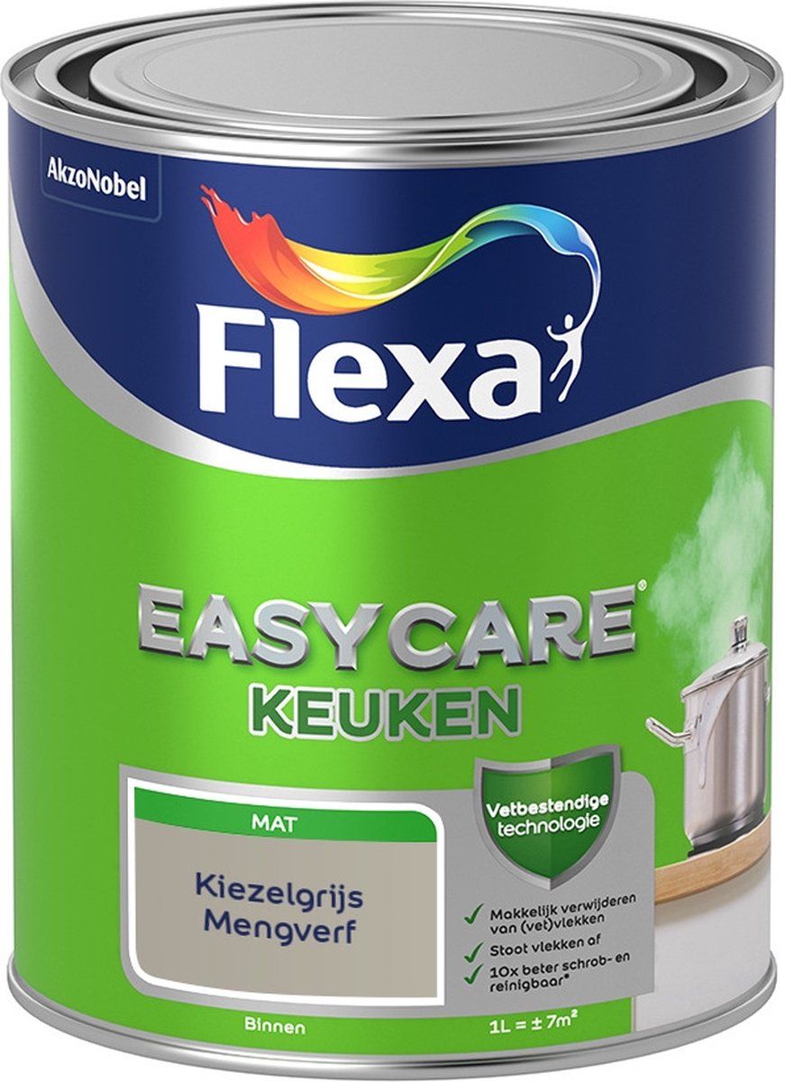 FLEXA Easycare Muurverf - Keuken - Mat - Kiezelgrijs - 1 liter
