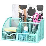 EXERZ bureau organizer 7 vakken metalen gaas pennenhouder turquoise