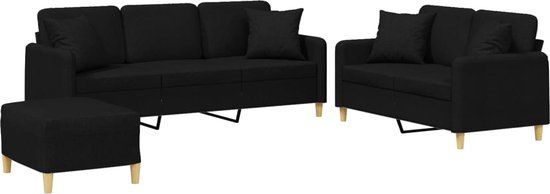 vidaXL 3-delige Loungeset met kussens stof zwart