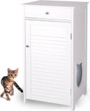 WONDERMAKE® Grote kattenkast houten voor kattenbak kattentoilet, XL-kattenbak dressoir kastje met schuiflade, Designer kattenhuis met kattenhol kattenbakkast, Kasten kast voor katten binnen hoog, 51 x 46 x 96 cm, Wit