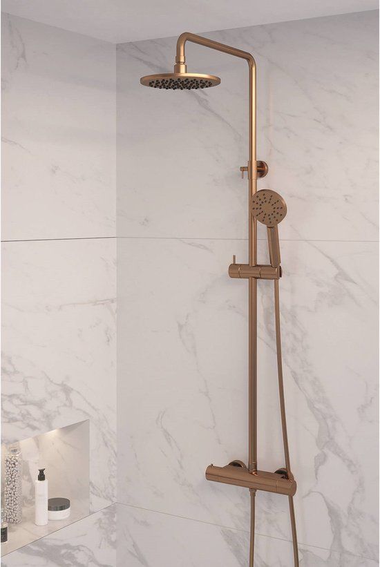 Brauer Copper Edition Regendoucheset - Geborsteld Koper - Thermostaat - 20cm Hoofddouche