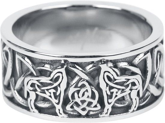 etNox Keltische Wölfe Unisex Ring - zilverkleurig