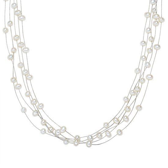 Valero Pearls Parel ketting - Zoetwaterparels - 925 Zilver - Wit - 45 cm