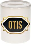 Bellatio Decorations Shoppartners Bv Spaarpot met voornaam Otis - wit - met goud/zwart embleem - 8 x 9 cm - keramiek - met afsluitdop - cadeau verjaardag