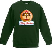 Bellatio Decorations Kersttrui sweater - voor kinderen - Merry Christmas hond kerstbal - groen - Kerstkleding 110/116