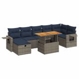 vidaXL 8-delige Loungeset met Kussens, Poly Rattan, Acacia, Bruin
