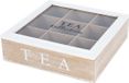 Excellent Houseware Theedoos - 9-vaks - naturel/wit - hout - 24 x 24 x 7 cm