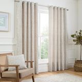Curtina - Natuurlijke linnen geweven gordijnen met bloemenpatroon en vogel 168 x 183 cm traditionele ooggordijnen voor woonkamer slaapkamer crème