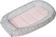Markenlos Babybedkussen, babybedbumper, 100% katoen, reisbed voor baby's, 100 x 60 x 15 cm. Afneembare vulling (grijze sterren met lichtroze vacht)