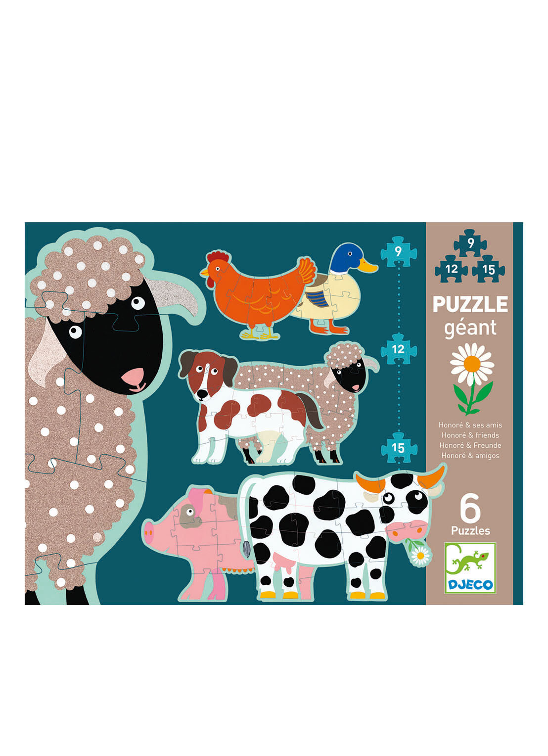 djeco Honoré boerderijdieren legpuzzel set van 6