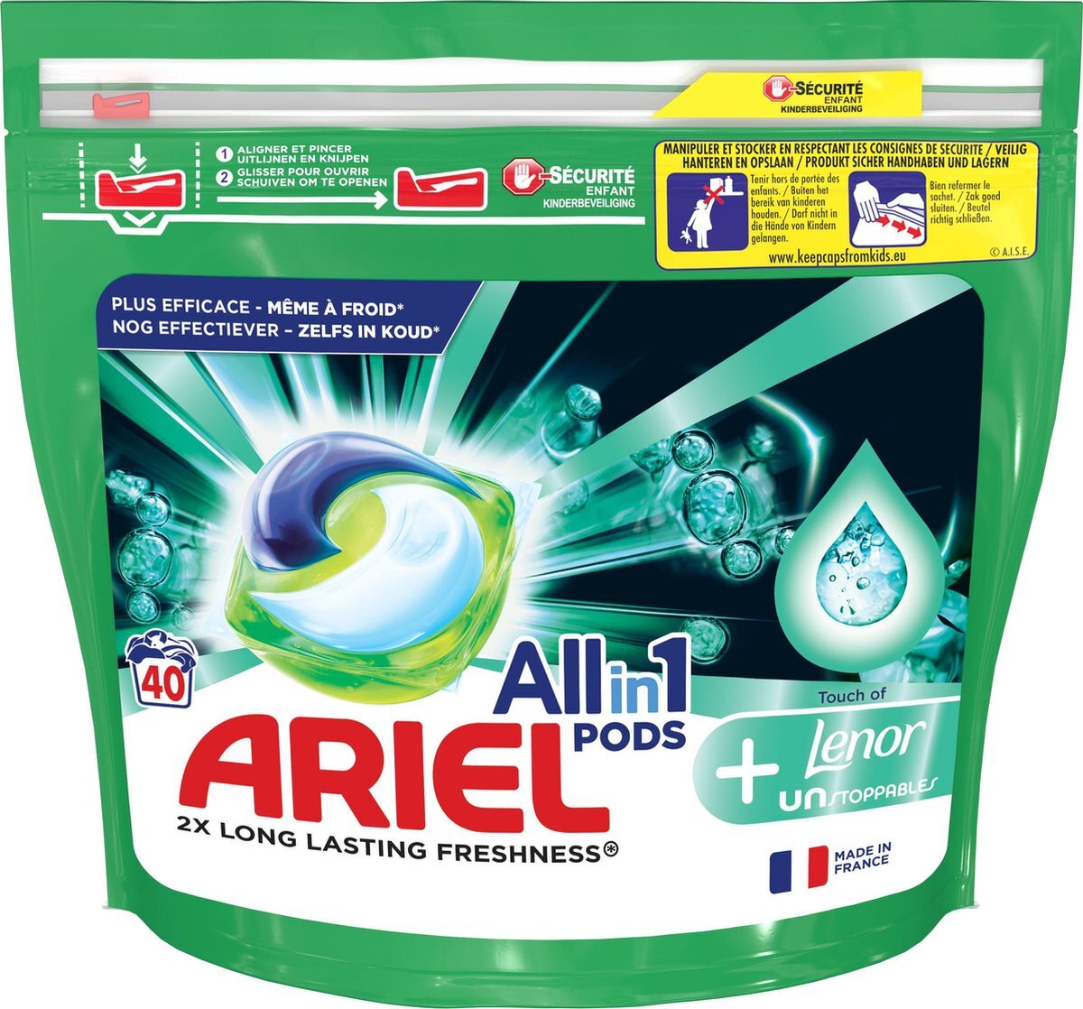 Ariel All in 1 Wasmiddel Pods + Touch of Lenor Unstoppables - 40 Wasbeurten