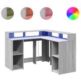 vidaXL Bureau met LED-verlichting 130x130x91 cm Hout Grijs Sonoma