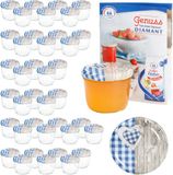 MamboCat Set van 40 weckpotten, 230 ml, inclusief twist-off-deksel, houten hart, blauw geruit + gratis receptenboekje
