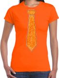 Bellatio Decorations Verkleed shirt dames - stropdas glitter oranje - oranje - carnaval - foute party L
