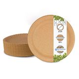 GREENBOX Wegwerpborden 23 cm Ø I effen papieren borden bruin rond I wegwerpbord stabiel I recyclebaar feestservies milieuvriendelijk borden biologisch afbreekbaar I wegwerpservies 100 stuks