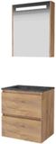 Basic-Line Premium 46 Badkamermeubelset - 80 x 46 cm - Greeploos - 2 Lades - Hardstenen Wastafel - Zonder Kraangat - Spiegelkast met LED Verlichting - Whisky Oak
