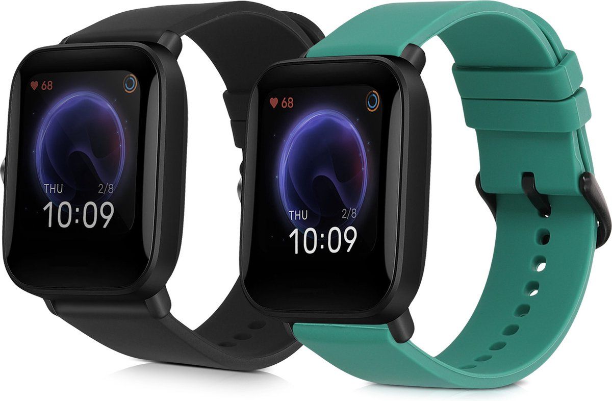 kwmobile 2x armband voor Huami Amazfit Bip U / U pro - zwart / donkergroen