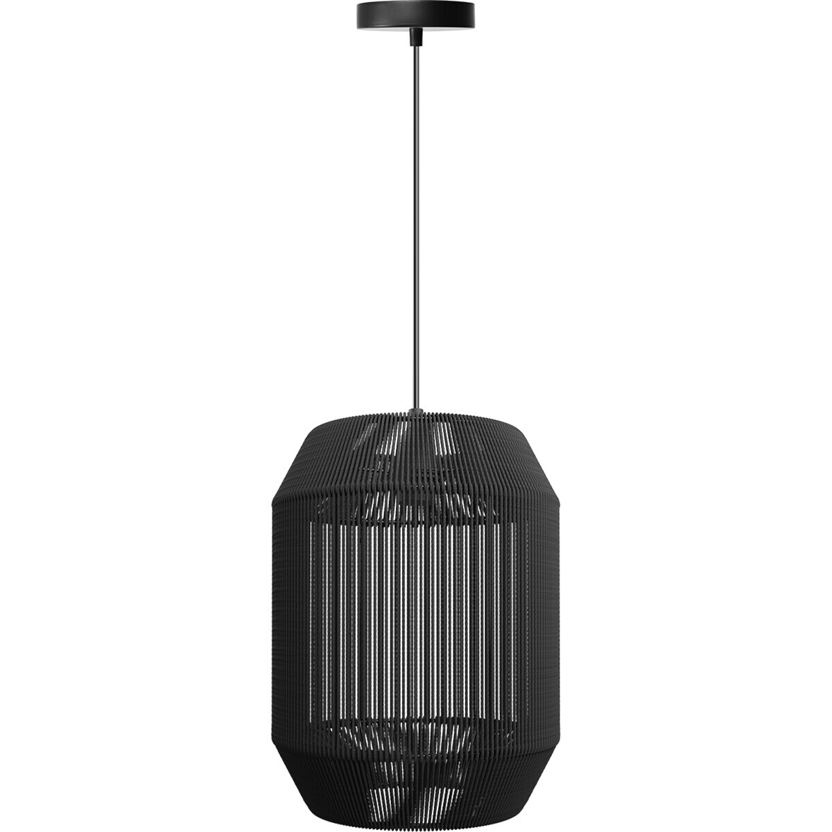 BES LED LED Hanglamp - Hangverlichting - Aigi Aly - E27 Fitting - Rond - Mat Zwart - Papier