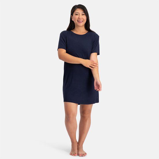 Bamboo Basics Nachthemd Dames Korte Mouw Nora - Bamboe Nachtjapont Dames - Navy Pyjama - Maat XXL