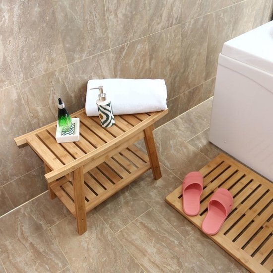 Decopatent Luxe Bamboe badkamer bankje - Bankje met opbergvak - Houten badkamer bank - Badkamerkruk van Bamboe hout - Decopatent®