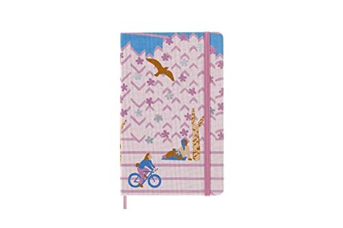 Moleskine Limited Edition Notebook, Sakura Notebook, Lined Layout and Fabric Hardcover, Large 13 x 21 cm, Bicycle Theme and Dark Pink Colour