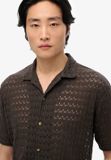 Superdry Gebreid overhemd met textuur Heren Korte mouw Katoen/Polyester Carbon Black Crochet XL