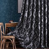 NAPEARL Damast gordijnen voor woonkamer en slaapkamer, gotische gordijnen met bloempatronen, zwarte Victoriaanse stijl, 203 cm lengte, set van 2 panelen, elk 132 x 274 cm