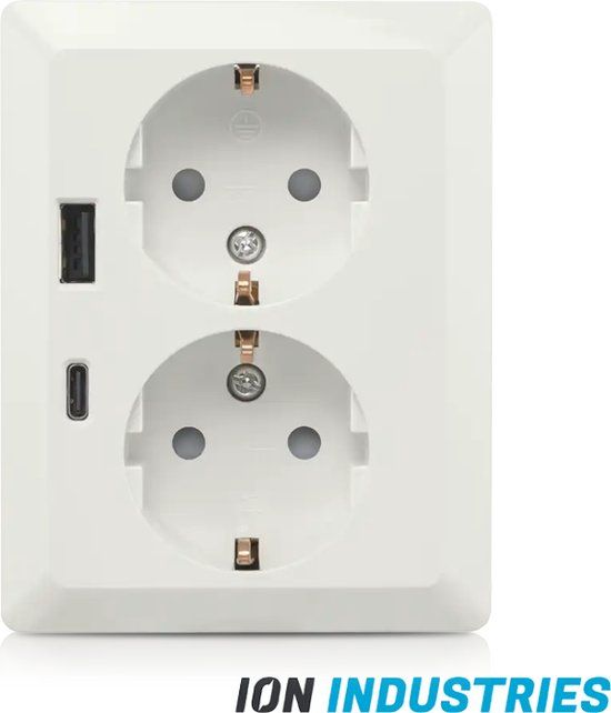 ION Industries Wandcontactdoos Half Opbouw 2-voudig USB A + USB C | Alpin Wit