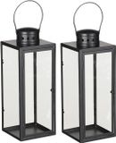 Mica Decorations Lantaarn / windlicht Arzilla - 2 stuks - Zwart - Metaal - 13 x 34 cm