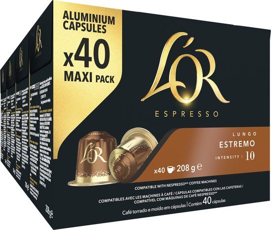 L'OR Lungo Estremo Koffiecups - Intensiteit 10/12 - 160 Cups