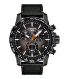 Tissot Supersport Chrono Basketball Edition boîtier en acier inoxydable 316L avec revêtement PVD noir montre à quartz, noir, cuir, (T1256173608100)