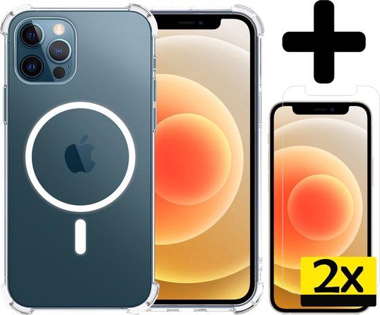 LUQ iPhone 12 Pro Case with MagSafe - Silicone Shock Proof Cover + 2x Screen Protector - Transparent