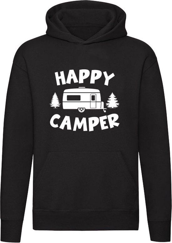 Happy Camper Hoodie - Zwart - L - Unisex