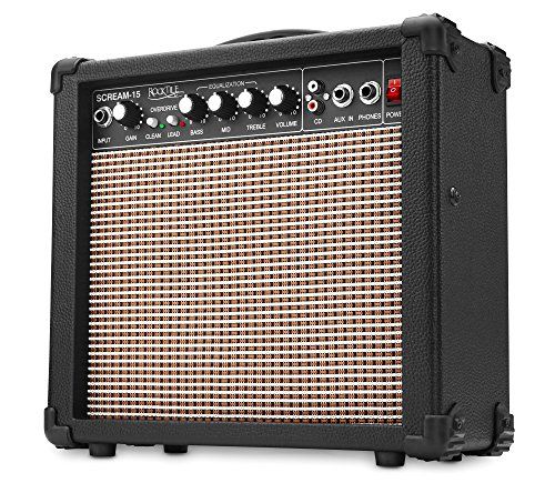 Rocktile 29625 Scream 15 gitaarversterker Mini Combo Amp (15 watt versterker, 2 kanalen, draagbaar, AUX-in voor MP3/CD, 3-bands equalizer, hoofdtelefoonaansluiting