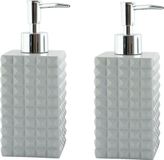 MSV Zeeppompje/dispenser - 2x - Kubik - kunststeen - wit - 7 x 17 cm - 270 ml