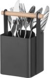 HENDI Bestek caddy – matzwarte poedercoating – houten handvat – 140x105x190 mm
