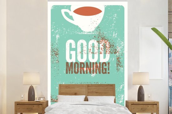 Nr1Wallpaper Behang - Fotobehang Koffie - Retro - Quotes - Breedte 200 cm x hoogte 300 cm